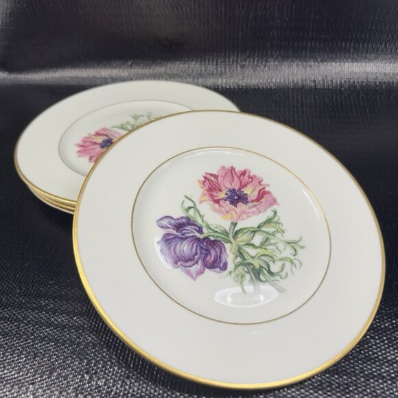 Lamberton Ivory China Round 7.5inch Plate Dish Set 4 Floral Gold Trim Plates USA - Picture 14 of 15